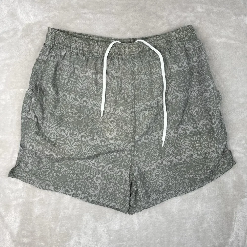 Vintage Y2K Laguna Swim Trunks Men's Small Olive Bandana Paisley Mesh Lined Surf